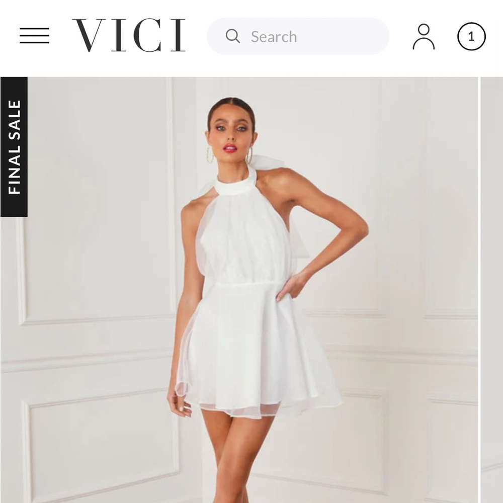 Vici White Organza Tiered Halter Mini Dress
